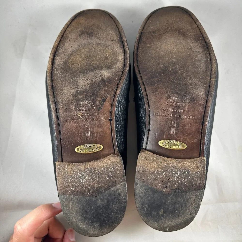 Zelli Mens Size 8M Loafers Shoes Black Genuine Crocodile Italy Hand Crafted